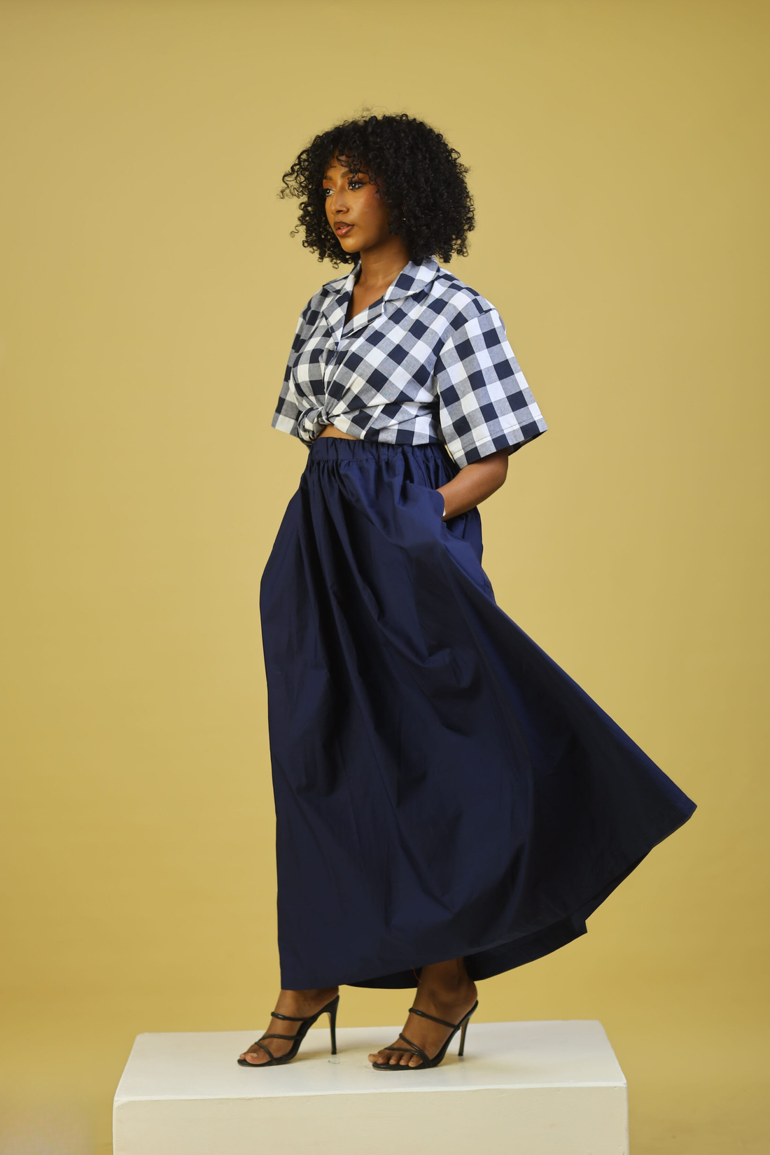 GINGHAM OVER SIZED COTTON SHIRT - BLUE