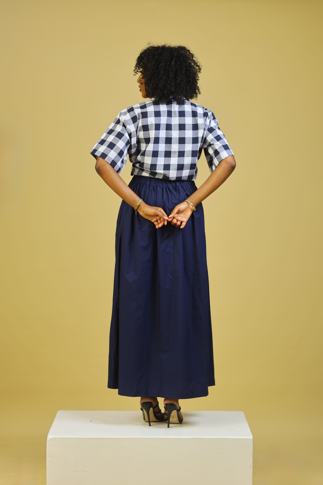 GINGHAM OVER SIZED COTTON SHIRT - BLUE