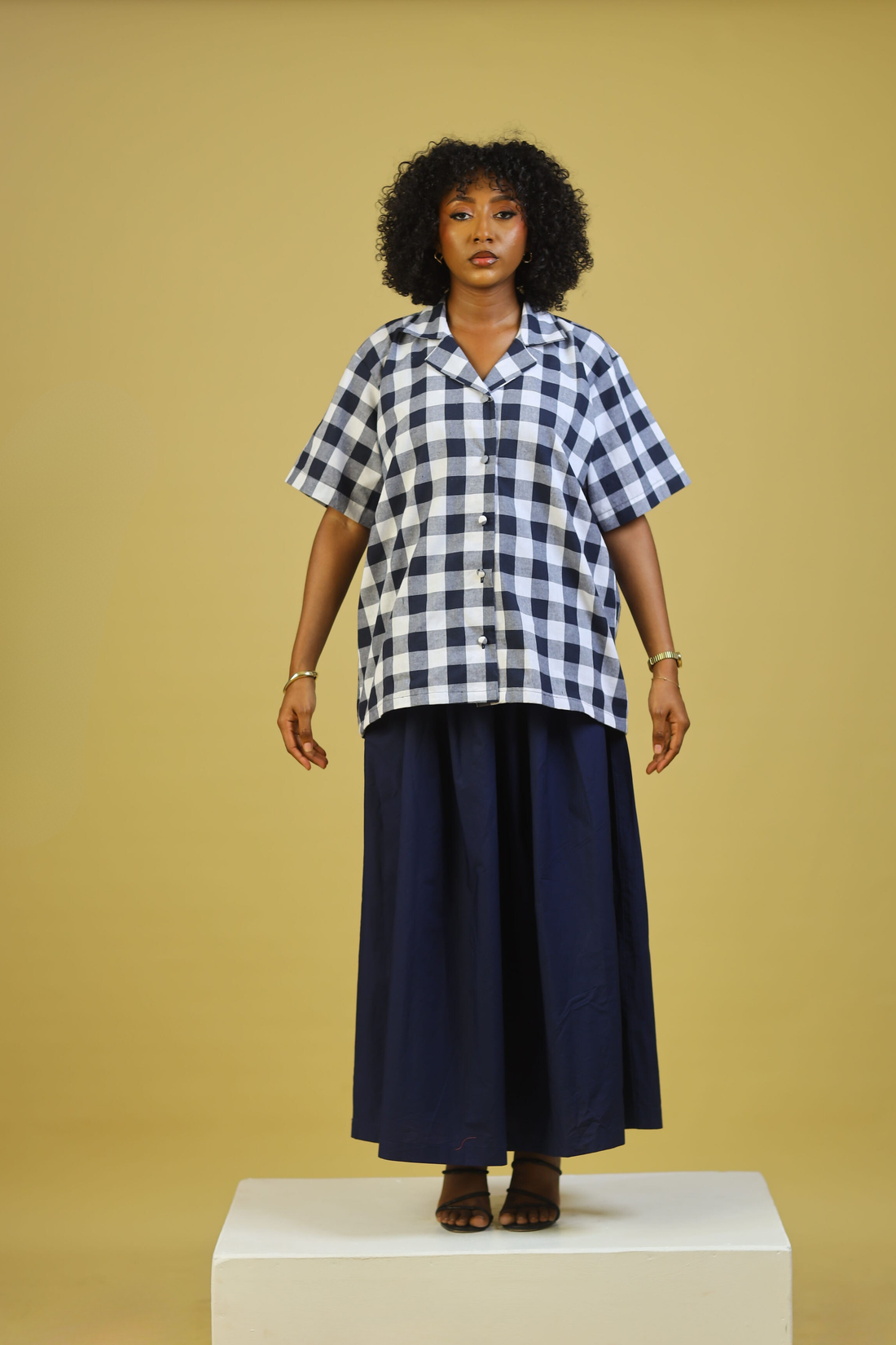 GINGHAM OVER SIZED COTTON SHIRT - BLUE