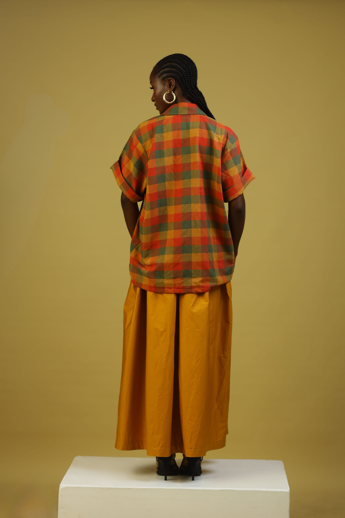 GINGHAM OVER SIZED COTTON SHIRT - MUSTARD YELLOW