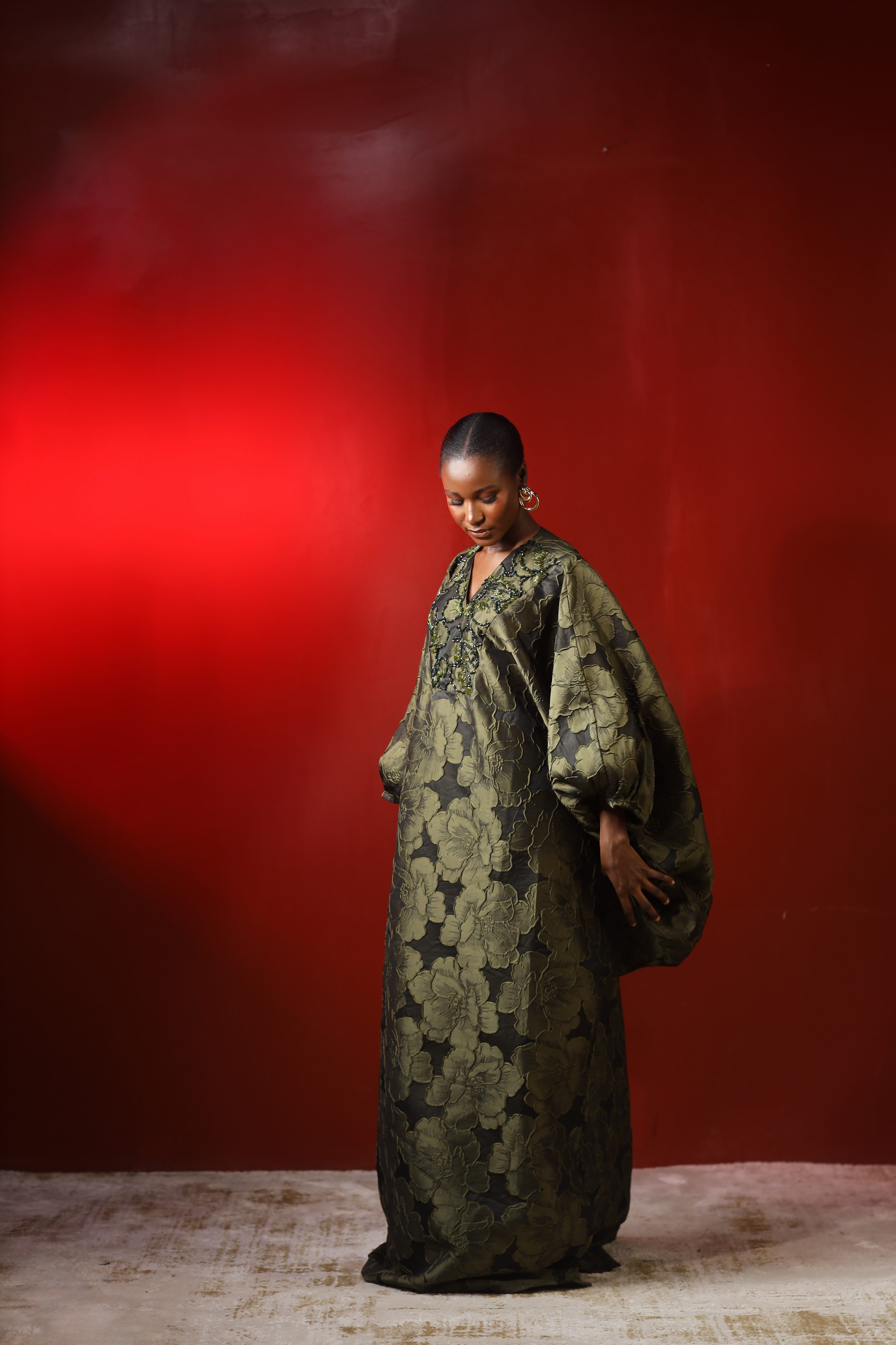 BEADED V-NECK BOUBOU