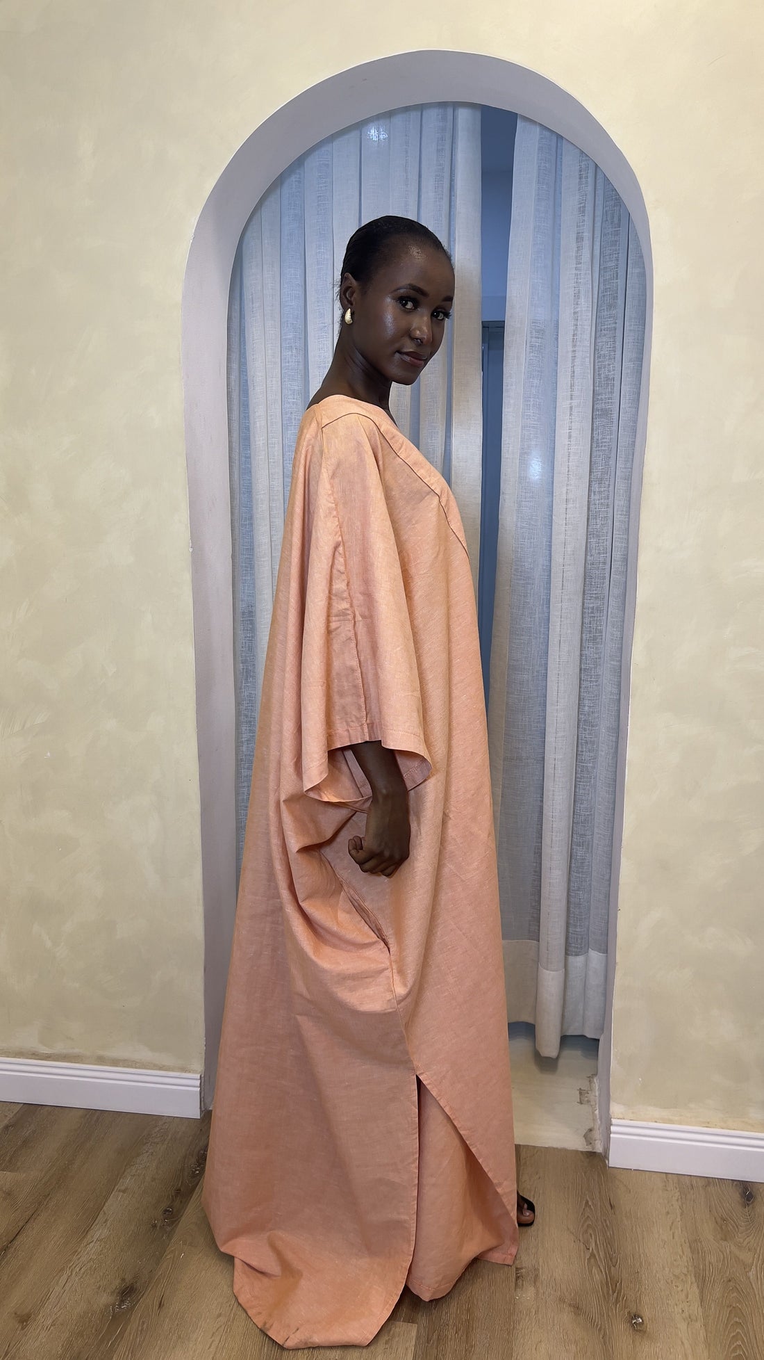 GOLDEN HOUR RELAXED LINEN KAFTAN  - PEACH